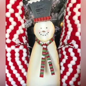 Red and White Snowman Bell Metal Holiday Decor